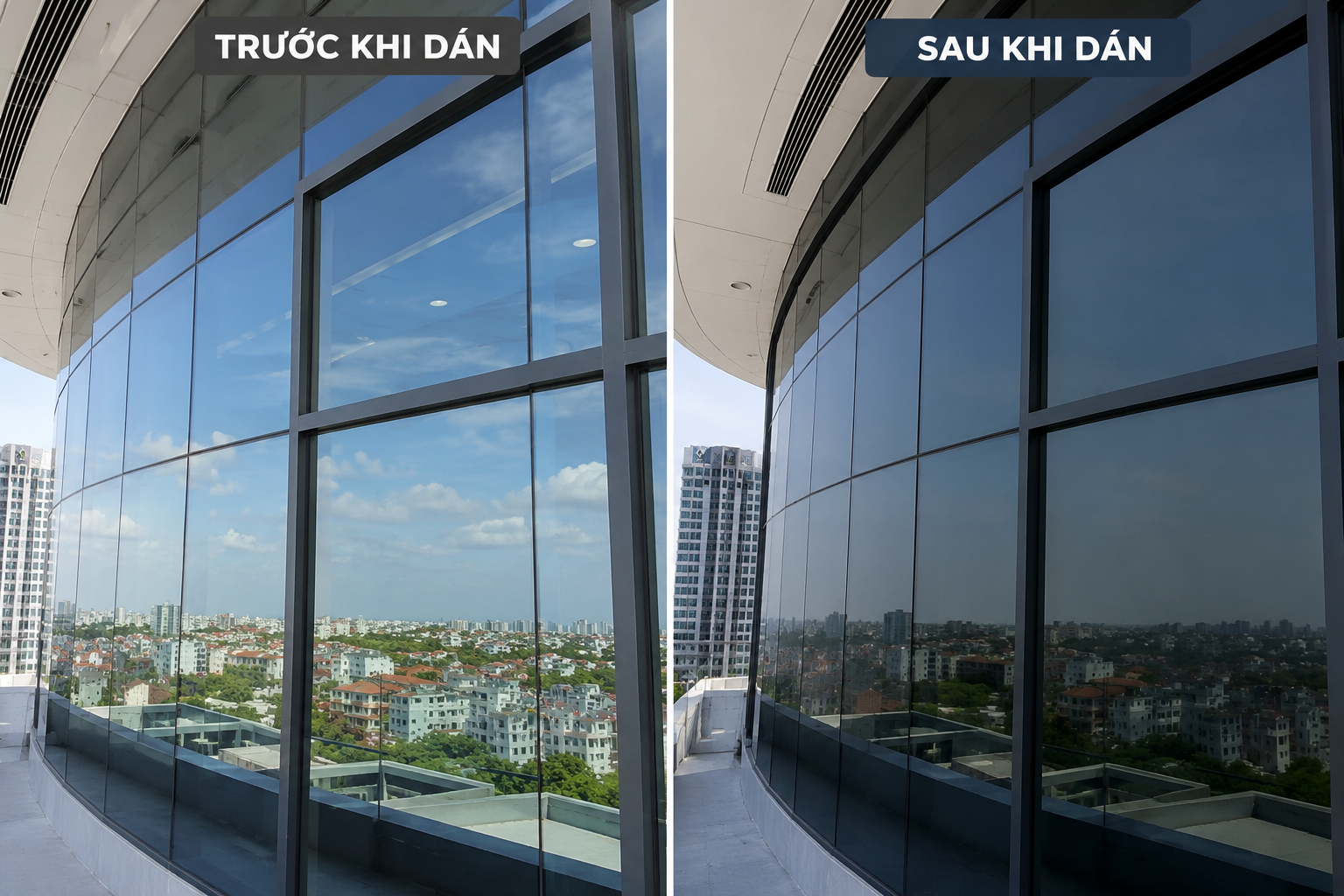 Toà nhà kính dán phim cách nhiệt